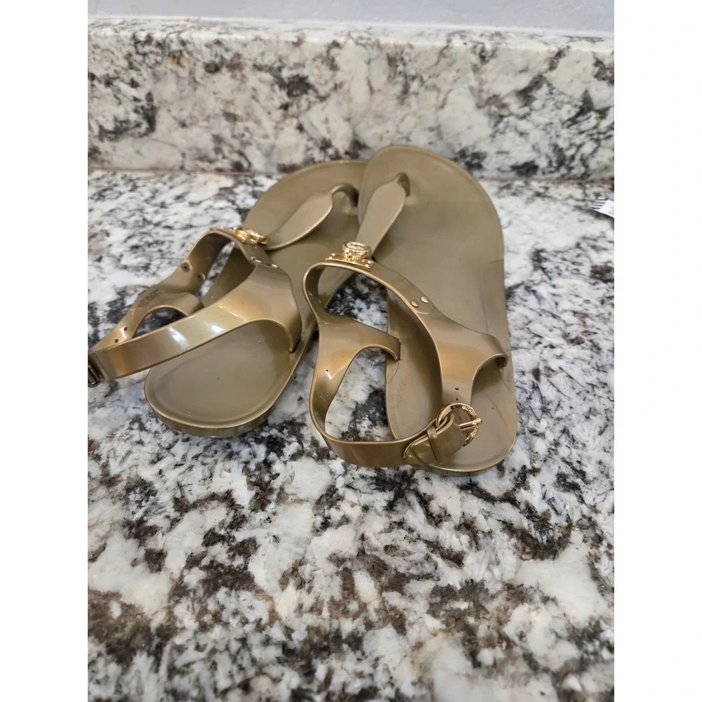 Michael Kors Gold Jelly Sandals MK Logo Lock Charm Thong Slingback 10M R116JI
